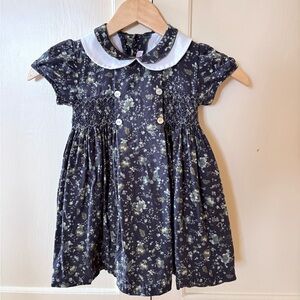 Navy Floral Kids Dress with White Collar